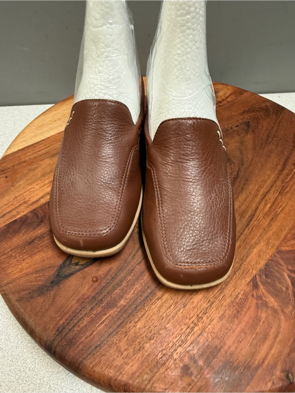 Azaleia Brown Leather Square Toe Loafer Mule Clogs Size 6M
